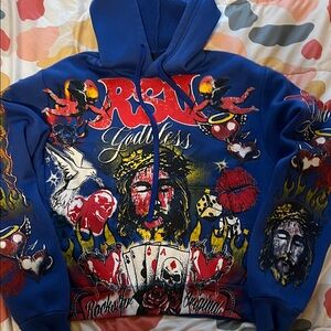 Vibrant Blue Graphic Hoodie with Bold Design